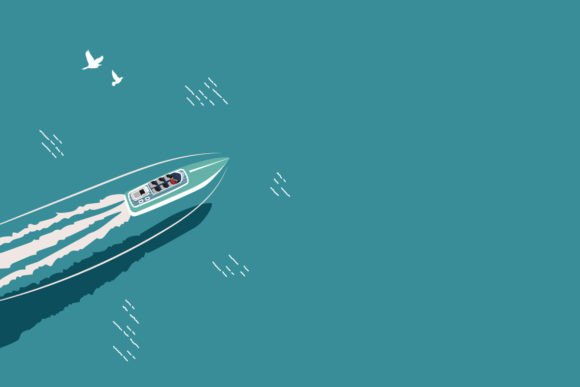 Download Speed Boat on the Ocean Top Aerial View - Aerial Collection